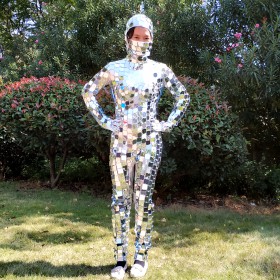 Silver girl dance mirror outfit for show